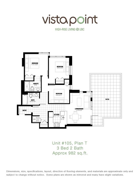 Floor plan for 3 beds, 3 baths